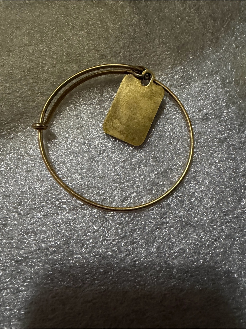 Gold-Tone Expandable Women's Bangle Bracelet with Rectangular Charm